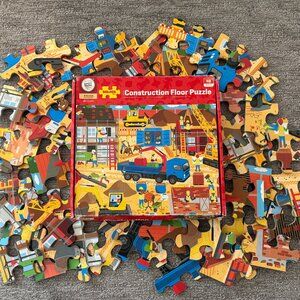 Toddler Puzzle - Wooden Floor Puzzle - 48 Pieces - Construction Site with Trucks